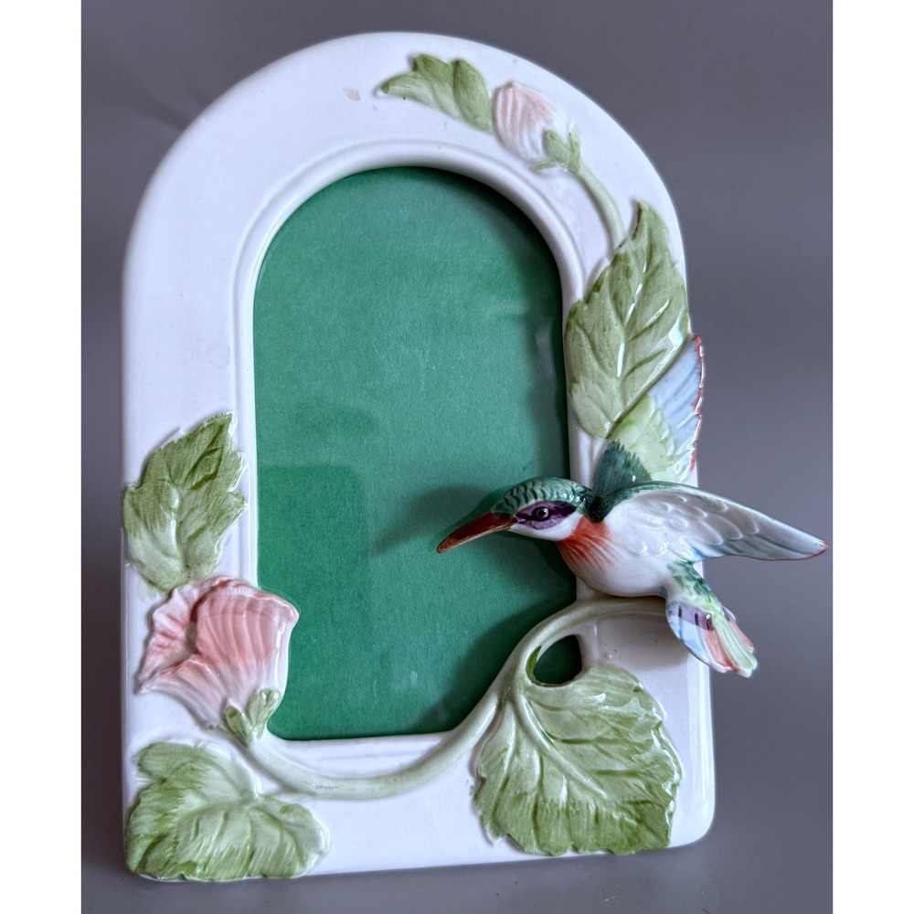 Fitz & Floyd Japan Ruby Throated Hummingbird Porcelain Picture Frame '87 Vintage